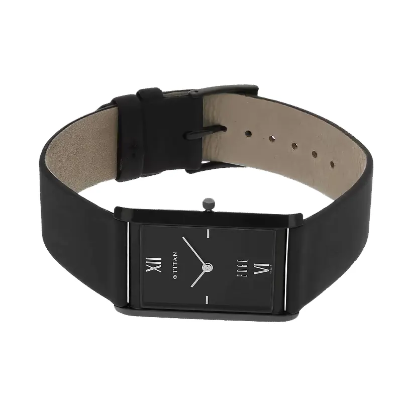 Titan Edge Slim Leather Strap Black Dial Watch for Men- 1043NL01